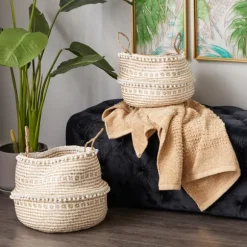 Kirkland's Home Baskets & Boxes-White And Brown Seagrass Woven Baskets, Set Of 2