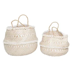 Kirkland's Home Baskets & Boxes-White And Brown Seagrass Woven Baskets, Set Of 2