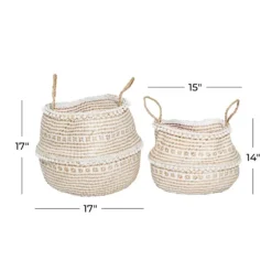 Kirkland's Home Baskets & Boxes-White And Brown Seagrass Woven Baskets, Set Of 2