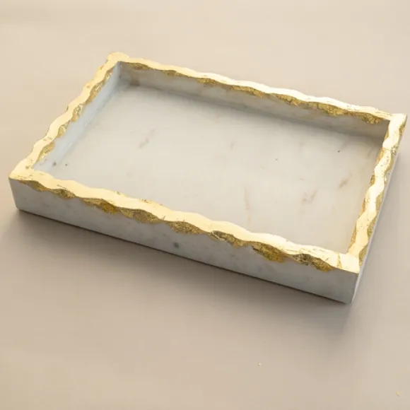 Kirkland's Home Decorative Trays-White And Gold Marble Vanity Tray