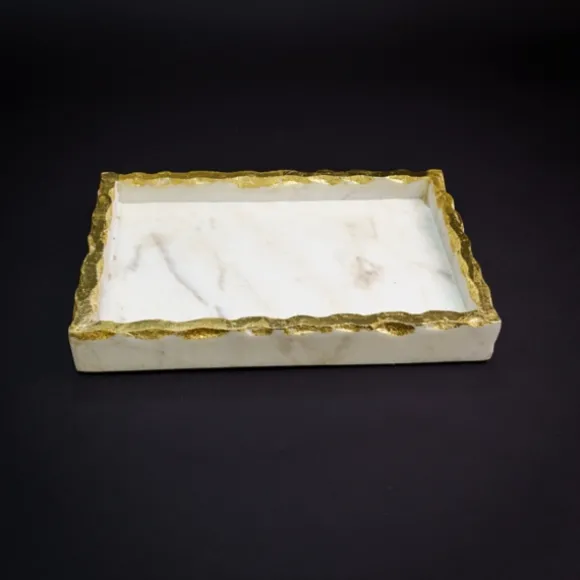 Kirkland's Home Decorative Trays-White And Gold Marble Vanity Tray