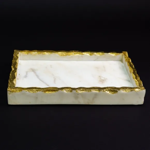 Kirkland's Home Decorative Trays-White And Gold Marble Vanity Tray