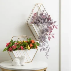 Kirkland's Home Wall Storage-White And Gold Metal Wall Pockets, Set Of 2