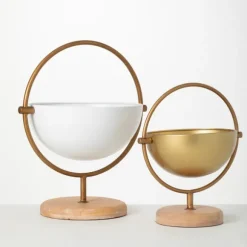 Kirkland's Home Decorative Bowls & Jars-White And Gold Spherical Frame Bowls, Set Of 2