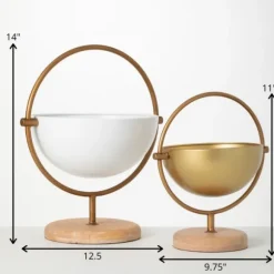 Kirkland's Home Decorative Bowls & Jars-White And Gold Spherical Frame Bowls, Set Of 2