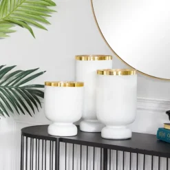 Kirkland's Home Candle Holders-White And Golden Goblet 3-Pc. Candle Holder Set