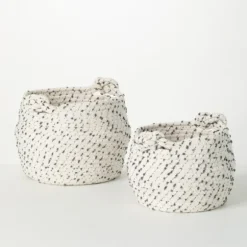 Kirkland's Home Baskets & Boxes-White And Gray Dotted Woven Baskets, Set Of 2