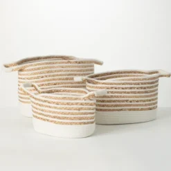 Kirkland's Home Baskets & Boxes-White And Natural Braided Woven Baskets, Set Of 3