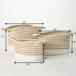 Kirkland's Home Baskets & Boxes-White And Natural Braided Woven Baskets, Set Of 3