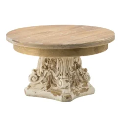 Kirkland's Home Decorative Trays-White And Natural Round Plate Stand