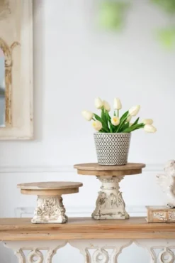 Kirkland's Home Decorative Trays-White And Natural Round Plate Stand