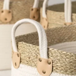 Kirkland's Home Baskets & Boxes-White And Natural Seagrass Woven Baskets, Set Of 3