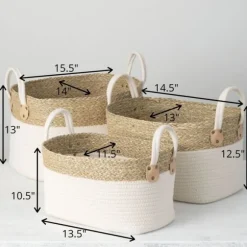 Kirkland's Home Baskets & Boxes-White And Natural Seagrass Woven Baskets, Set Of 3