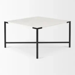 Kirkland's Home Coffee Tables-White And Onyx Marble Top Square Coffee Table
