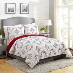 Kirkland's Home Quilts-White And Red Pattern 3-Pc. King Quilt Set