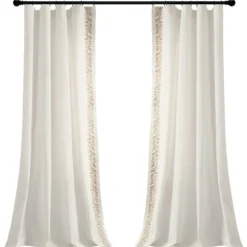 Kirkland's Home Curtains & Drapes-White And Tan Embroidered Curtain Panel, 84 In.