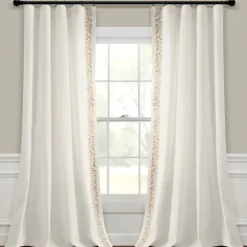 Kirkland's Home Curtains & Drapes-White And Tan Embroidered Curtain Panel, 84 In.