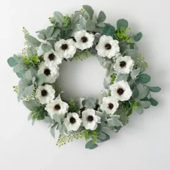Kirkland's Home Wreaths-White Anemone Flower Wreath