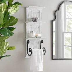Kirkland's Home Shelves-White Beadboard Shelves With Towel Bar Rack