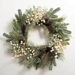 Kirkland's Home Wreaths-White Berry Pinecone Spiral Wreath