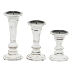 Kirkland's Home Candle Holders-White Brushstroke 3-Pc. Pillar Candle Holder Set