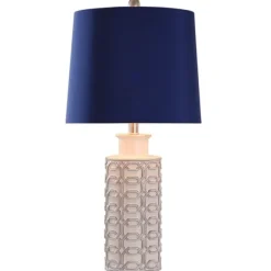 Kirkland's Home Table Lamps-White Ceramic Geometric Table Lamp With Shade