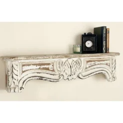 Kirkland's Home Shelves-White Distressed Carved Wood Acanthus Wall Shelf