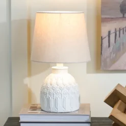 Kirkland's Home Table Lamps-White Embossed Flowers Table Lamp