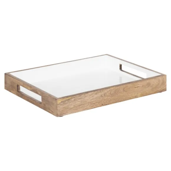 Kirkland's Home Decorative Trays-White Enameled Rectangle Mango Wood Tray