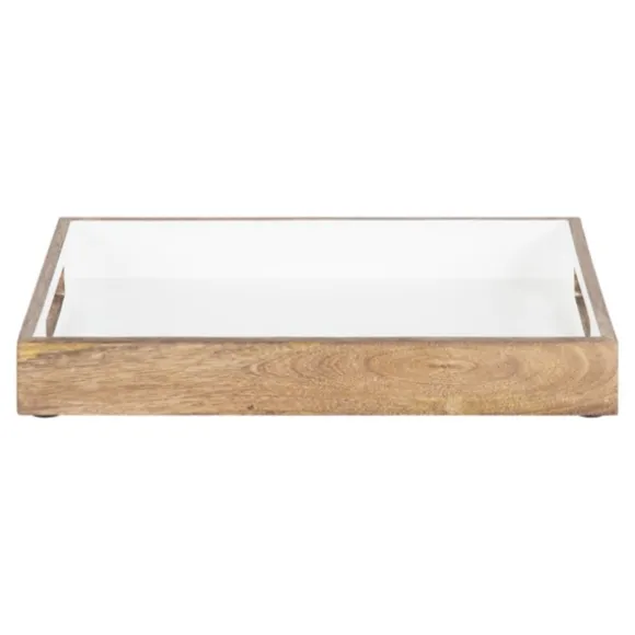 Kirkland's Home Decorative Trays-White Enameled Rectangle Mango Wood Tray
