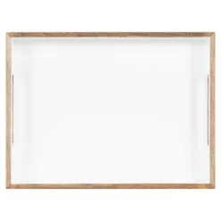 Kirkland's Home Decorative Trays-White Enameled Rectangle Mango Wood Tray