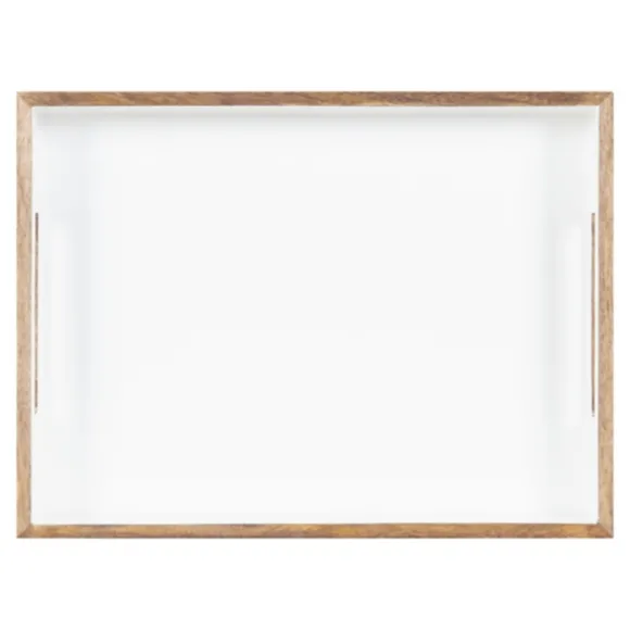Kirkland's Home Decorative Trays-White Enameled Rectangle Mango Wood Tray