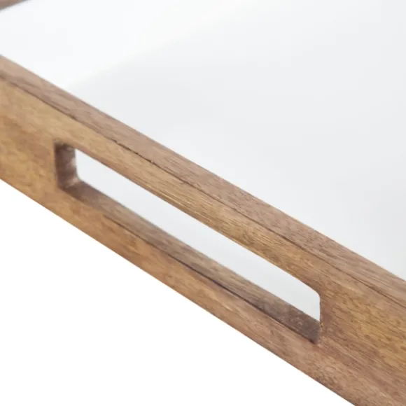Kirkland's Home Decorative Trays-White Enameled Rectangle Mango Wood Tray