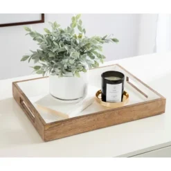Kirkland's Home Decorative Trays-White Enameled Rectangle Mango Wood Tray