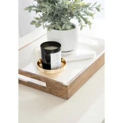 Kirkland's Home Decorative Trays-White Enameled Rectangle Mango Wood Tray