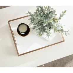 Kirkland's Home Decorative Trays-White Enameled Rectangle Mango Wood Tray