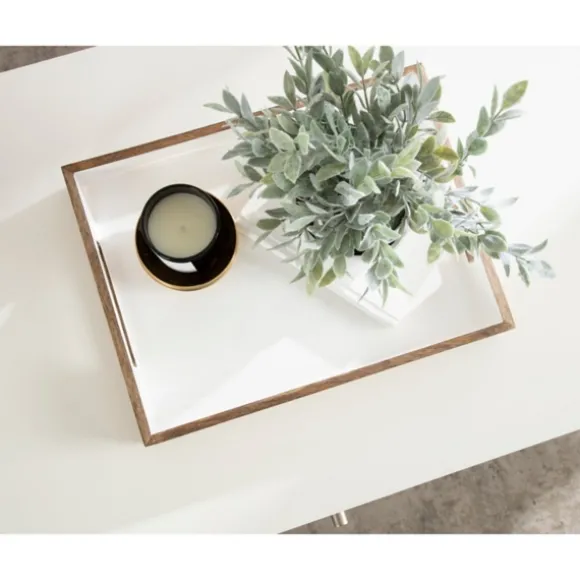 Kirkland's Home Decorative Trays-White Enameled Rectangle Mango Wood Tray