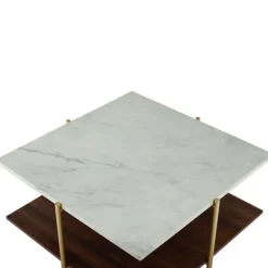 Kirkland's Home Coffee Tables-White Faux Marble And Brown Wood Coffee Table