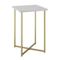 Kirkland's Home Accent & End Tables-White Faux Marble And Gold X-Base Accent Table