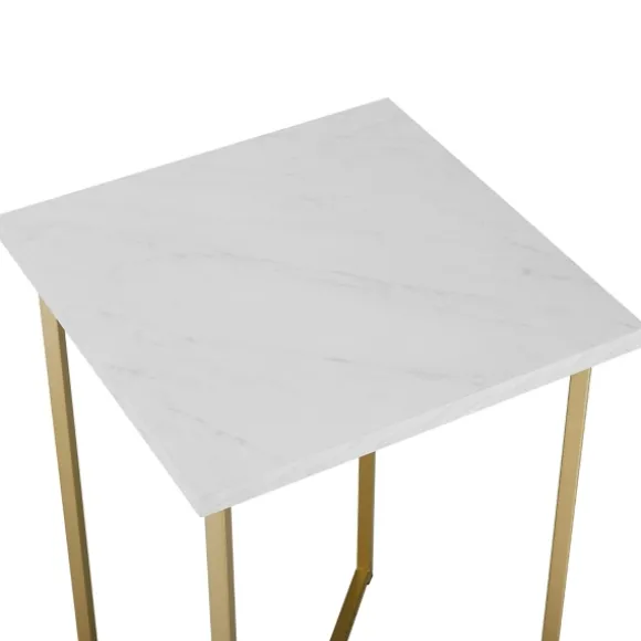 Kirkland's Home Accent & End Tables-White Faux Marble And Gold X-Base Accent Table