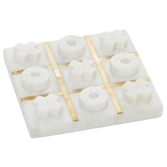 Kirkland's Home Decorative Accents-White Marble And Gold Tic Tac Toe Board