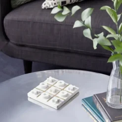 Kirkland's Home Decorative Accents-White Marble And Gold Tic Tac Toe Board