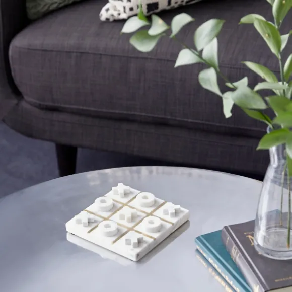Kirkland's Home Decorative Accents-White Marble And Gold Tic Tac Toe Board