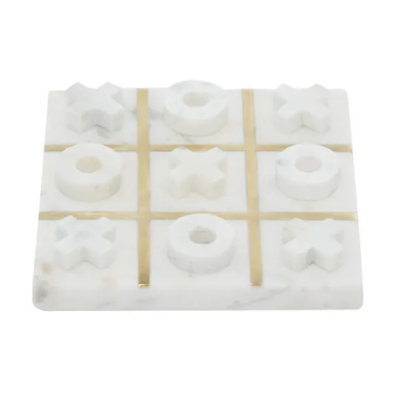 Kirkland's Home Decorative Accents-White Marble And Gold Tic Tac Toe Board
