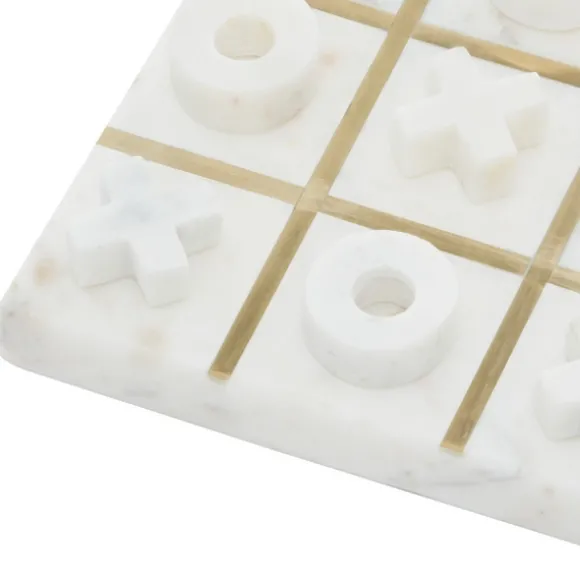 Kirkland's Home Decorative Accents-White Marble And Gold Tic Tac Toe Board