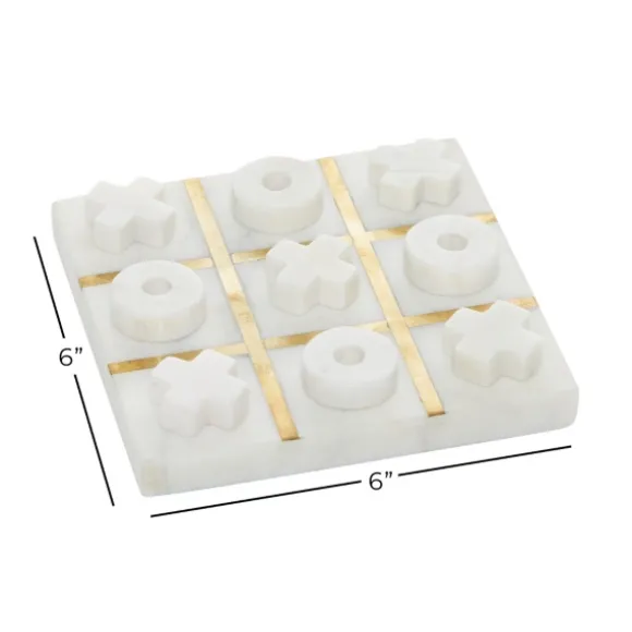 Kirkland's Home Decorative Accents-White Marble And Gold Tic Tac Toe Board