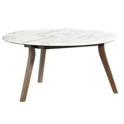 Kirkland's Home Coffee Tables-White Marble And Wood Round Coffee Table