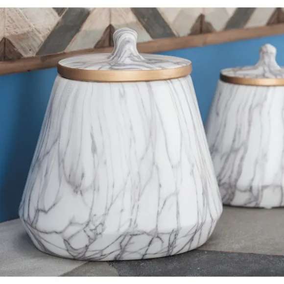 Kirkland's Home Decorative Bowls & Jars-White Marble Oval Jar