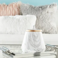 Kirkland's Home Decorative Bowls & Jars-White Marble Oval Jar