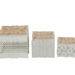 Kirkland's Home Baskets & Boxes-White Metal And Carved Wood Boxes, Set Of 3